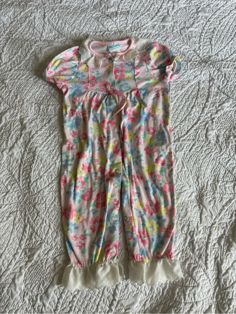 Vintage CartersFloral Baby Romper with Lace Trim - Pink Multicolor